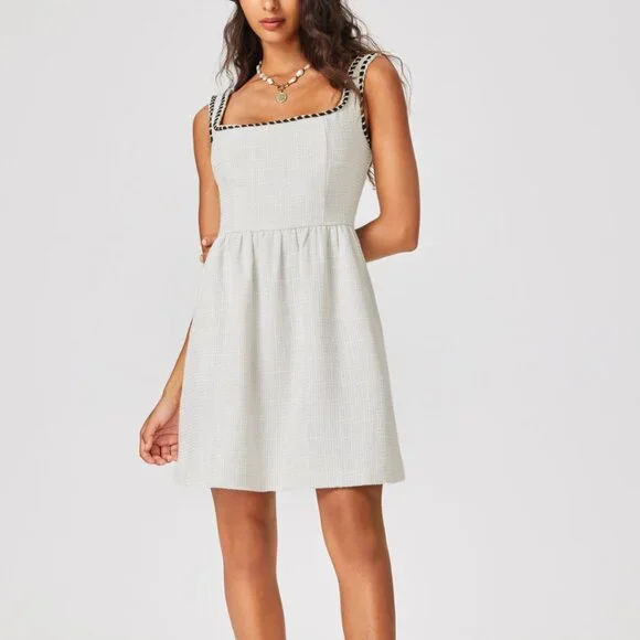 Cider Tweed U-neckline Solid Mini Dress - Picture 6 of 6